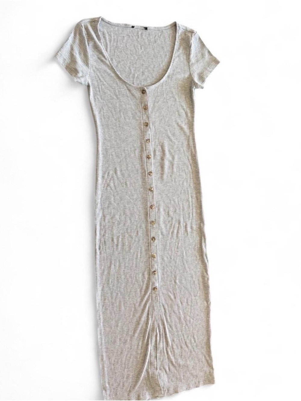 Scoop Neck Button-Front Maxi Dress in Light Gray
